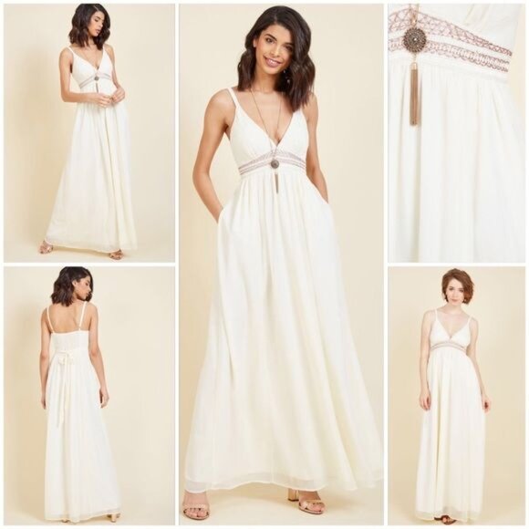 ModCloth Redefining Refined Sleeveless Beaded Maxi Dress in Ivory Size 2X - Picture 1 of 15